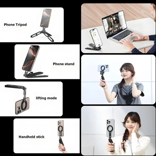 Miniatura 8 de Trípode magnético para iPhone 16/15/14/13/12 Plus Pro Max, trípode de aluminio mini Magsafes para iPhone y Magsafes, diseño de doble cara, tornillo