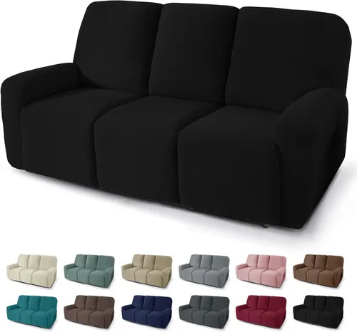 Miniatura 22 de JIVINER Fundas reclinables de gran tamaño de 3 piezas para sillón reclinable grande con bolsillos, tela jacquard elástica Lazy Boy funda para sofá