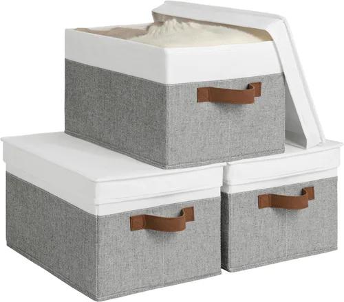 Miniatura 21 de StorageWorks Contenedores de almacenamiento de tela con tapas, contenedores de almacenamiento decorativos con asas de poliuretano, cestas