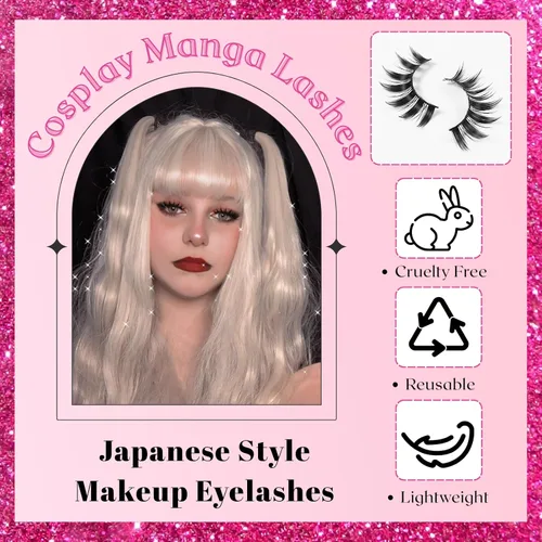 Miniatura 2 de 5 pares de pestañas de manga para cosplay, pestañas 3D Little Devil Spiky Lash Cute Doll Anime pestañas estilo japonés pestañas de maquillaje