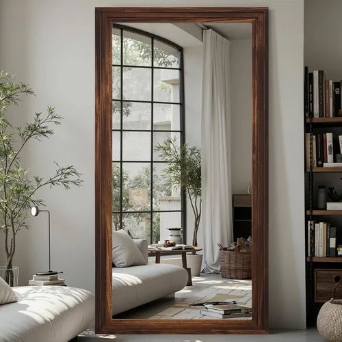 Miniatura 9 de Espejo de longitud completa, espejo de madera de 71 x 32 pulgadas, espejo de piso de madera con soporte, espejos de pie de gran tamaño, espejos