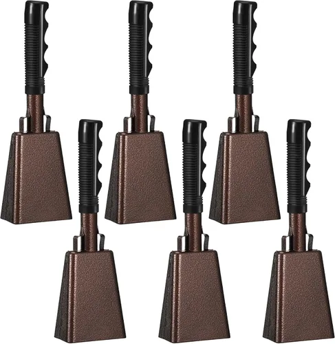 6 Pcs 10 Inch Cowbell with Handle Cheering Bell for Sports Events Large Noise Makers Cow bells Loud Cowbell Bulk for Football Games Party Chimes