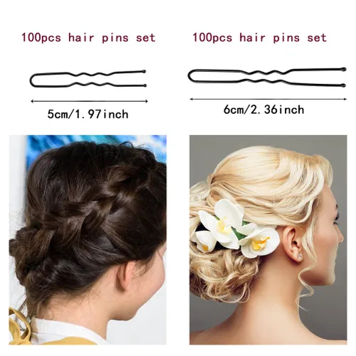 Miniatura 3 de 200 horquillas para el pelo en forma de U de 2.4 y 2 pulgadas, pasadores de pelo con caja de almacenamiento para mujeres y niñas y peluquería (negro)