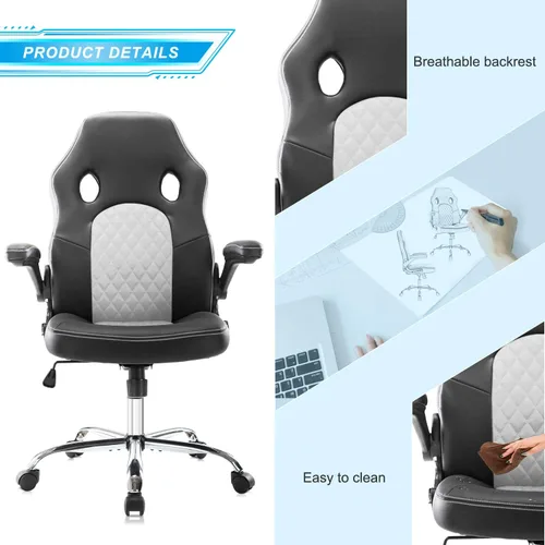 Miniatura 4 de Silla de oficina ergonómica para videojuegos, silla de oficina de piel sintética, silla de escritorio con respaldo alto, silla de trabajo giratoria