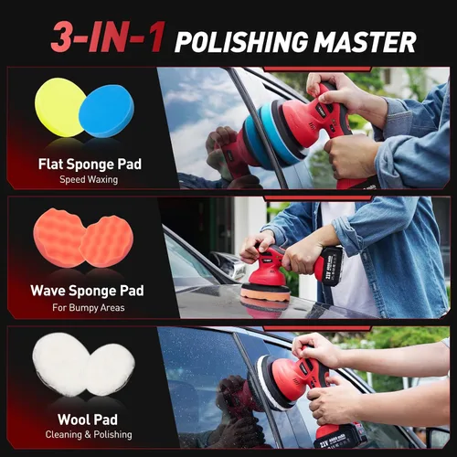 Miniatura 7 de Pulidora de búfer inalámbrica de coche de 6 pulgadas: kit de búfer de coche con 2 baterías de 4000 mAh, bloque de órbita de 8 mm y control de 6