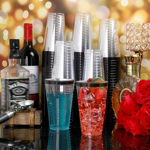Miniatura 5 de Norme 50 vasos de graduación negros de 16 onzas desechables de plástico para fiestas, vasos de vino para fiestas, vasos antiguos para café, boda