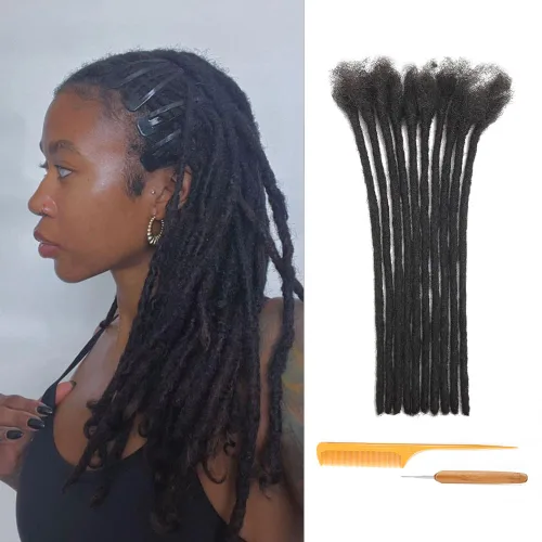 Miniatura 16 de Extensiones de Rastas de Cabello Humano 0.4cm de Grosor 4 Pulgadas 20 Hebras 100% Cabello Humano Real para Hombres/Mujeres/Niños Completamente