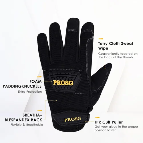 Miniatura 2 de Mens Work Gloves,Synthetic Leather Utility Mechanic Working Gloves,Strong Flexibility, Awesome Grip, Breathable, Black