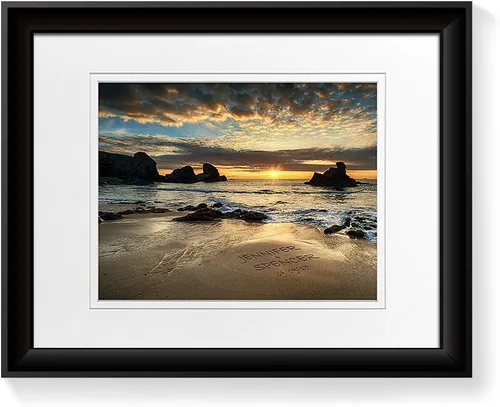 A&T ARTWORK Love on Beach - Impresión fotográfica personalizada, incluye nombres y la fecha, regalo único para el aniversario de boda. Alfombrillas