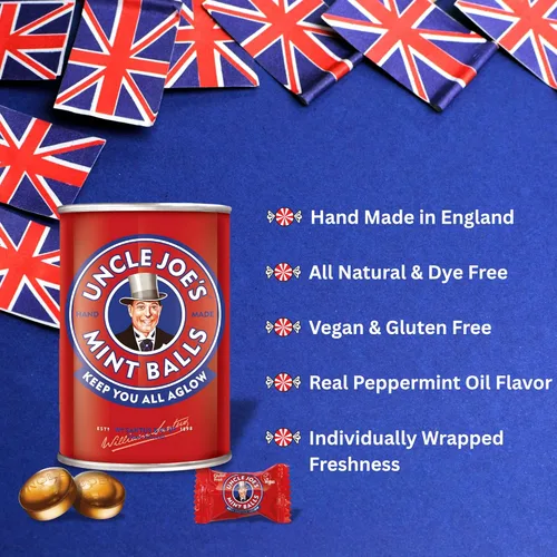 Miniatura 7 de Uncle Joe's Lata de bolas de menta de 4.23 onzas (4.23 onzas), dulces británicos naturales, veganos y sin gluten, caramelo duro de aceite de menta