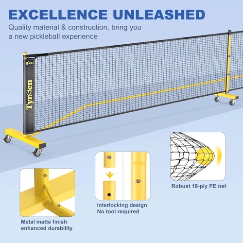 Miniatura 5 de Pickleball Net Set, Pickleball Net on Wheels for Driveway Backyard, 22FT Regular Size, 4 Pickleball Paddles & 6 Balls, 12 Court Markers, 1 Carry