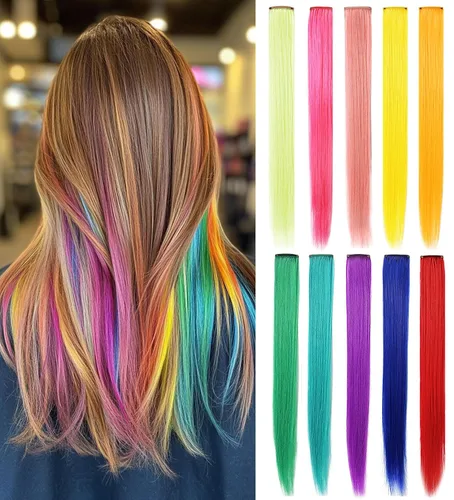 Miniatura 24 de Rhyme 12 piezas de extensiones de cabello de color azul y verde azulado con reflejos de princesa de 21 pulgadas con clip para niñas americanas