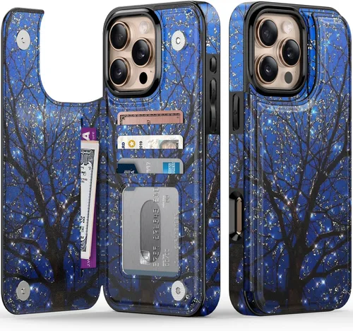 Miniatura 63 de FUNMIKO Funda tipo cartera para iPhone 13 con tarjetero, bloqueo RFID, protección de grado militar y obras de arte impresas con rayos UV, cierre