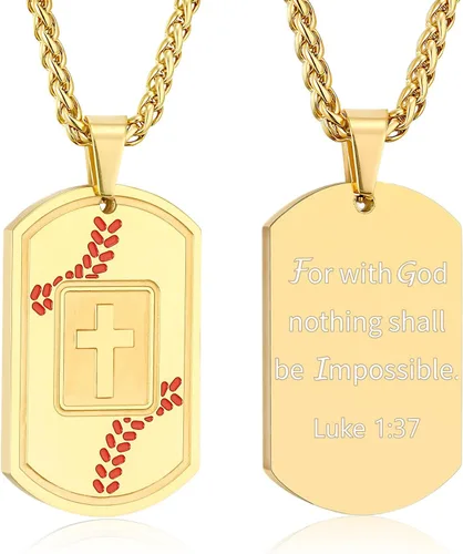 Miniatura 18 de Collar de cruz con versículo bíblico de béisbol, acero inoxidable, dije de cruz en tono negro/dorado/plateado, regalos religiosos, joyería deportiva