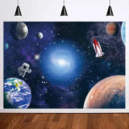 Miniatura 2 de Fondo de fotografía de astronauta espacial de 7 x 5 pies, galaxias cósmicas, estrellas, regalo para recién nacidos, fondo de fotografía, fondo