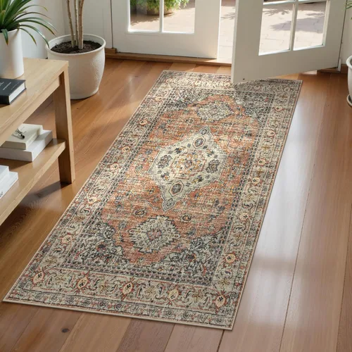 Miniatura 15 de Lahome Alfombra oriental lavable de área pequeña, 2 x 3 pies, para entrada, cocina, ultra fina, suave, tapete antideslizante para puerta de Azul