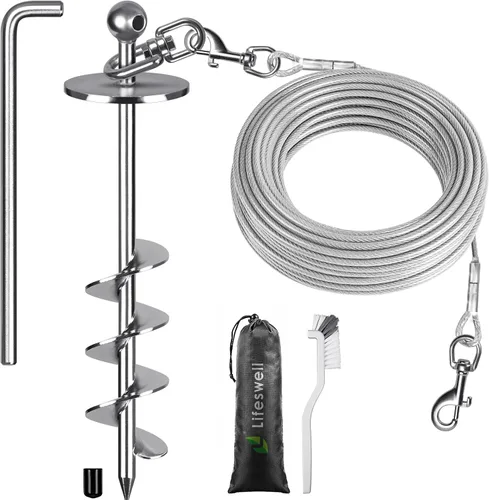 Miniatura 15 de Estaca de amarre resistente de 15" para perros, giro de 360°, sin enredos, fácil de instalar, para perros grandes de hasta 220 libras, perfecta