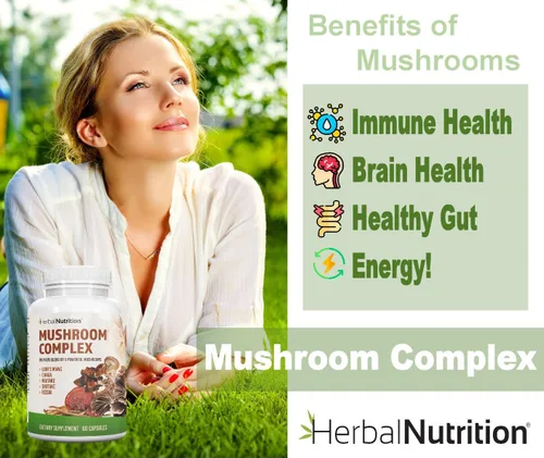 Miniatura 2 de Herbal Nutrition Complejo de hongos de 700 mg a 1400 mg. Los 5 hongos más potentes - Melena de león, Reishi, Chaga, Maitake, Shiitake - Apoya