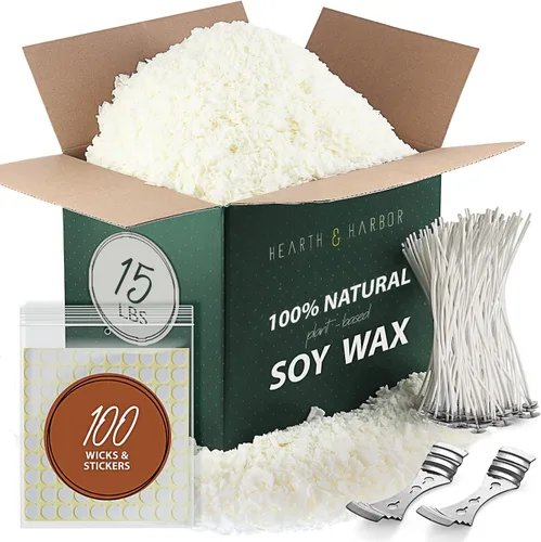 Miniatura 17 de Hearth & Harbor - Suministros de fabricación de velas de cera de soya natural - 5 libras de cera de soya con 100 mechas de algodón y 2 dispositivos