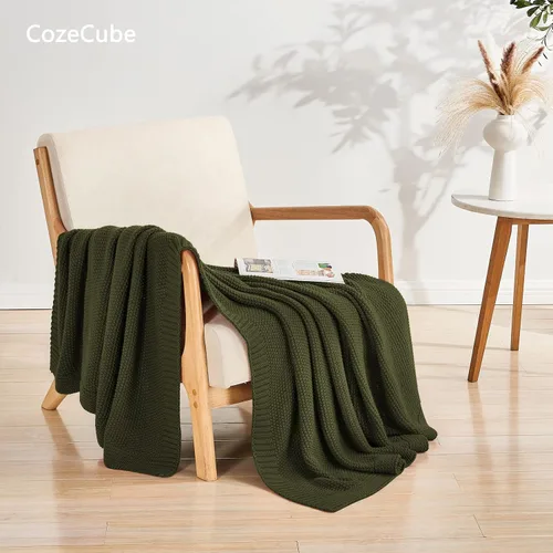 Miniatura 2 de CozeCube Manta verde oliva de punto trenzado suave y acogedora para cama, sofá, sala de estar, manta decorativa de Navidad ligera y cálida, 50 x 60