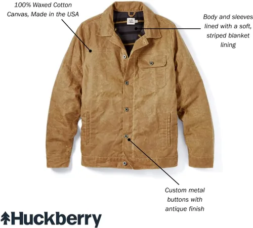 Miniatura 9 de Huckberry Flint and Tinder Chaqueta de Camionero Encerada con Forro de Franela para Hombre, Chaqueta para Hombre Resistente al Agua y a la Intemperie