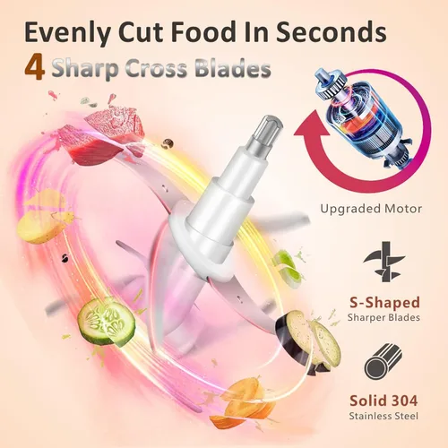 Miniatura 5 de Procesador de alimentos 6000mAh Picador de verduras inalámbrico con cuenco de vidrio de 5 tazas, picador eléctrico de carne de ajo sin BPA