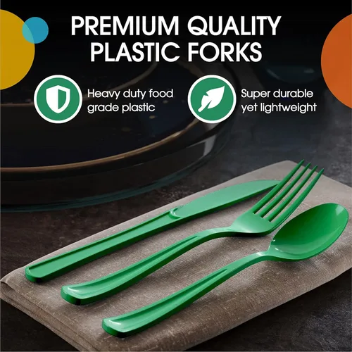 Miniatura 4 de Exquisite Tenedores de Plástico Verde Esmeralda 50 Piezas Tenedores Verdes Utensilios Desechables Juego de Cubiertos de Plástico Resistente
