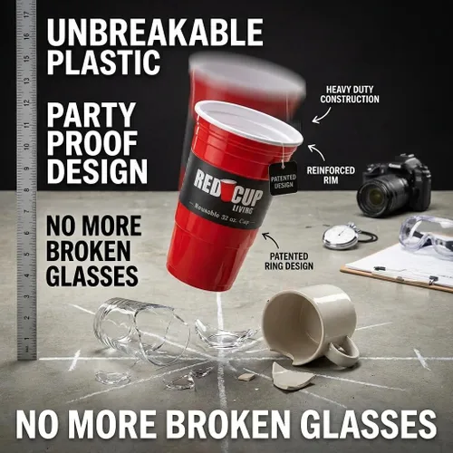 Miniatura 5 de Vasos de 32 onzas Taza roja reutilizable para fiesta, vaso y vaso Vasos de fiesta ideales para niños y adultos Suministros reutilizables