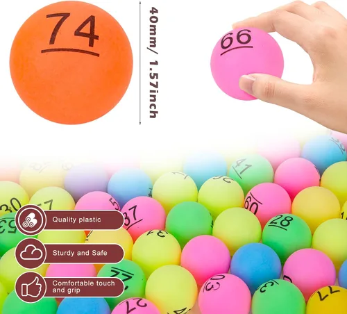 Miniatura 2 de SelfTek 100 pelotas de tenis de mesa numeradas para sorteo de cerveza pingpong de 1.575 in, bolas de lotería impresas con números