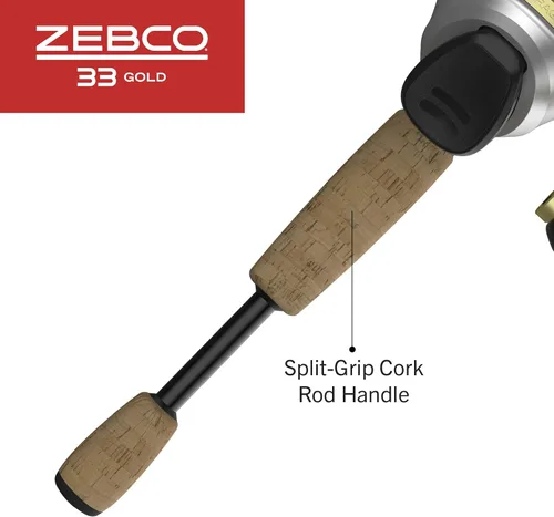 Miniatura 6 de Zebco Combo de 33 carretes Spincast y caña de pescar de 2 piezas, caña de fibra de vidrio con cómodo mango de corcho de agarre dividido, carrete