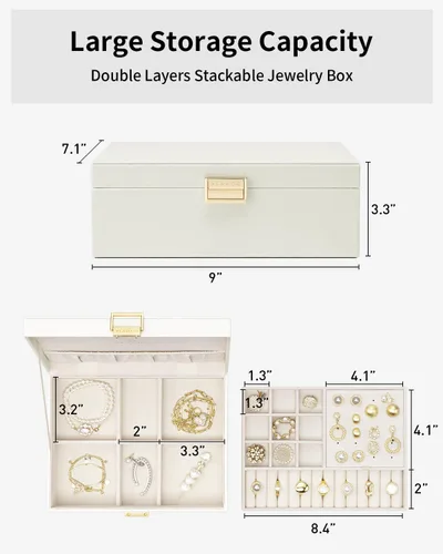 Miniatura 5 de Vlando Regalos de graduación, caja de joyería de 2 capas, regalos para profesores, organizador de joyas grande para mujeres, bandeja de joyería