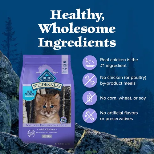 Miniatura 6 de Alimento seco natural para gatitos Blue Buffalo Wilderness, con DHA y ARA para apoyar el desarrollo del cerebro y los ojos, dieta alta en proteínas