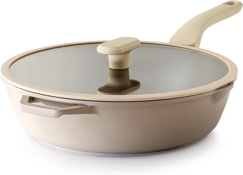 Miniatura 10 de PRICUSIS Sartén antiadherente de cerámica con tapa (3.2 qt, 10 pulgadas), sartén de freír profunda libre de toxinas, sartén antiadherente versátil
