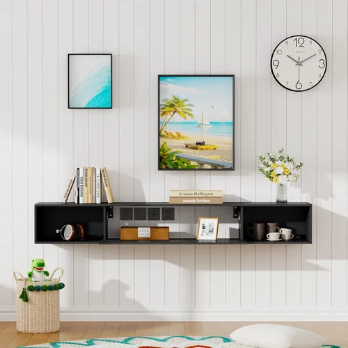 Miniatura 8 de Soporte de TV flotante de 55 pulgadas con luz LED, soporte de TV flotante montado en la pared, centro de entretenimiento flotante con almacenamiento