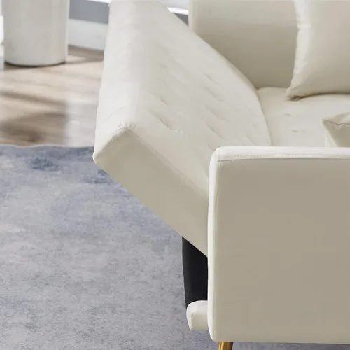 Miniatura 7 de Anwick - Sofá cama futón de terciopelo moderno con 2 almohadas, sofá cama convertible 2 en 1, sofá biplaza reclinable plegable con patas de metal