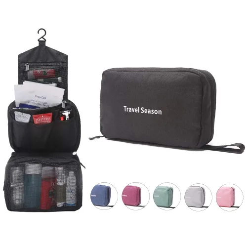 Neceser colgante de lona | Estuche de viaje compacto | Organizador de cosméticos | Kit de higiene de cuidado personal | Bolsa de accesorios de baño