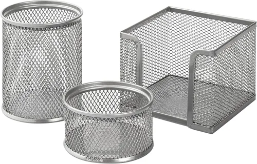 Miniatura 2 de Organizador de escritorio de malla metálica para bolígrafos, juego de trío, soporte para lápices, soporte para clip de papel, soporte para bloc