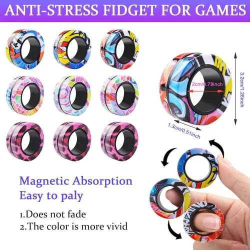 Miniatura 3 de Cevioce Juego de 9 Anillos Magnéticos Fidget, Juguetes Fidget Magnéticos para TDAH y Ansiedad para Adultos, Anillos Fidget Spinner para Alivio