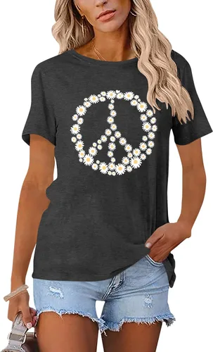 Miniatura 4 de Camiseta de amor con signo de paz para mujer, camiseta con estampado de flores, hippie de manga corta de los años 60 y 70, camiseta inspiradora