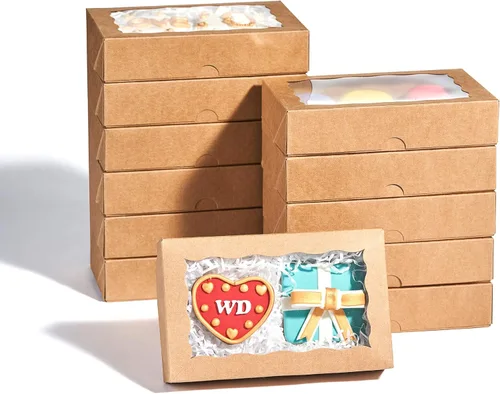 Miniatura 11 de RomanticBaking Paquete de 50 cajas de galletas blancas de 7 x 4 3/8 x 1 1/2 pulgadas, cajas de panadería resistentes con ventana, cajas de macarrón