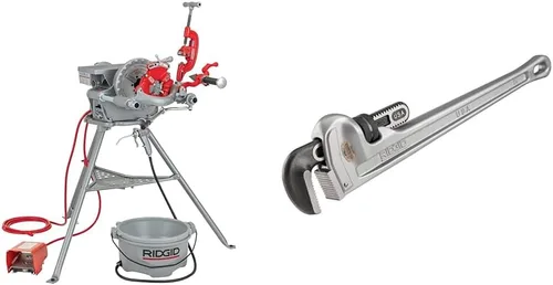 RIDGID 15682 Modelo 300 Power Drive Complete, máquina roscadora de tubos de 38 RPM y llave de tubo recta de aluminio de 1/2 pulgada a 3/4 pulgadas y