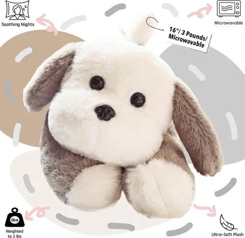 Miniatura 2 de uoozii Animales de peluche de perro gris con peso de 16" 3 libras con almohadilla térmica para microondas sin aroma, lindo peluche