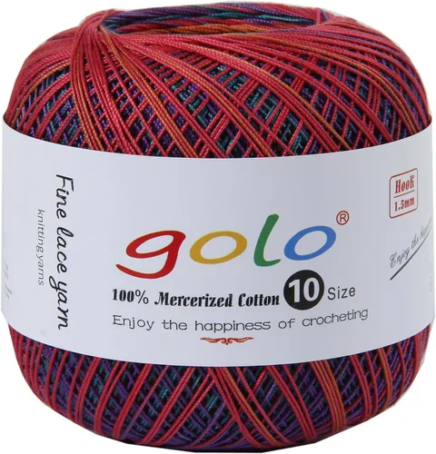 Miniatura 11 de Golo - Bolas de hilo para crochet de algodón tamaño 10, color algodón para crochet D-Fresa D078-fresa