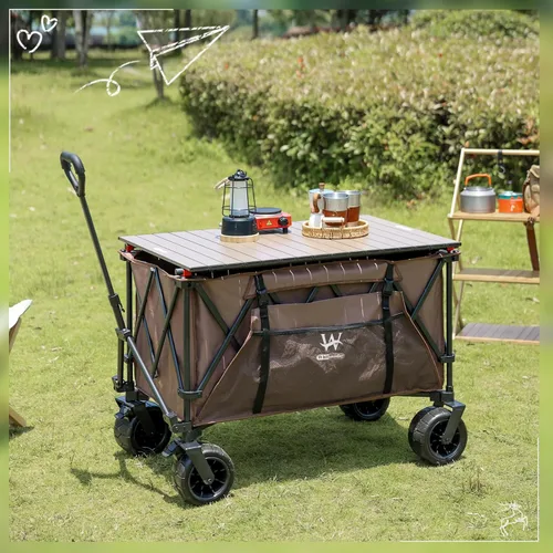 Miniatura 2 de Whitsunday Carrito de playa de 440 libras con ruedas Terrian, carrito plegable para acampar con mesa de aluminio Marrón