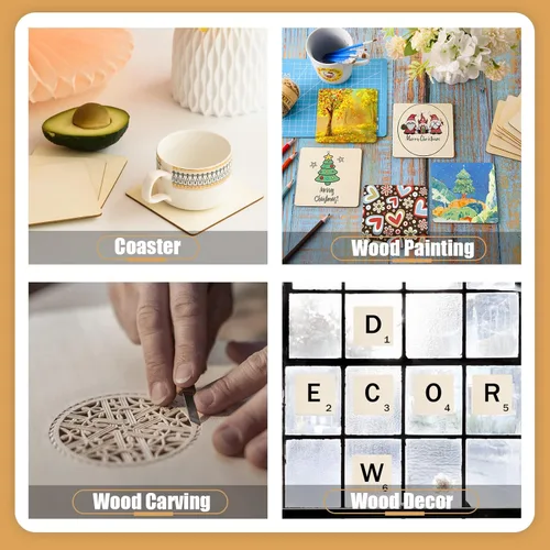 Miniatura 6 de FOBSME 80 cuadrados de madera sin terminar, recortes cuadrados de madera natural de 4 x 4 pulgadas para manualidades, pintura, grabado, decoración