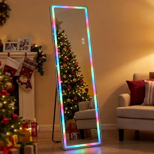 Miniatura 14 de Espejo LED de longitud completa, 56 x 20 pulgadas, espejo de longitud completa con esquina redondeada, pie para dormitorio/vestidor, iluminación