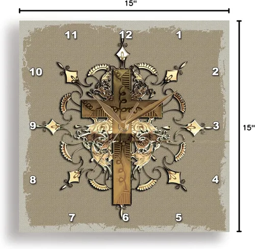 Miniatura 2 de 3dRose Cruz decorada de bronce - reloj de pared, 15 por 15" (DPP_54377_3)
