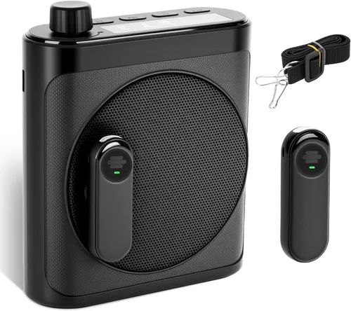 Amplificador de voz inalámbrico con 2 micrófonos inalámbricos (Lavalier magnético), amplificador de voz portátil para profesores, fitness, aula,