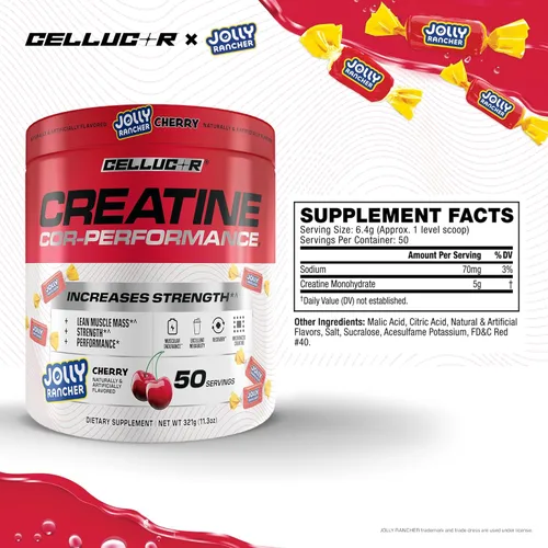 Miniatura 7 de Polvo de creatina Cellucor, sabor cereza Jolly Rancher - Aumenta la fuerza, masa muscular magra y la resistencia, creatina micronizada para una