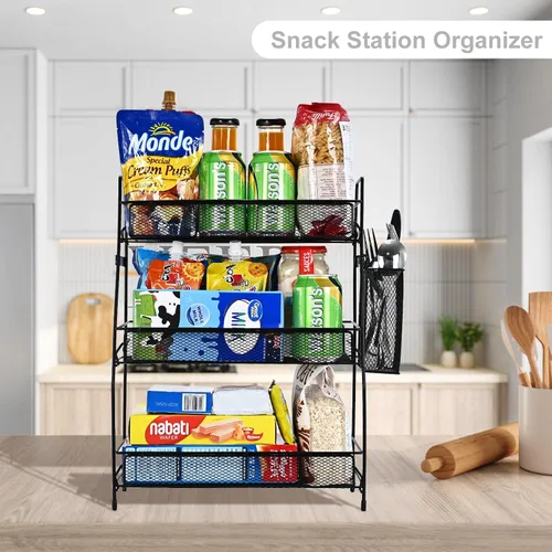 Miniatura 4 de LEMIKKLE Organizador de Contramesa de 3 Niveles en Negro con Cesta